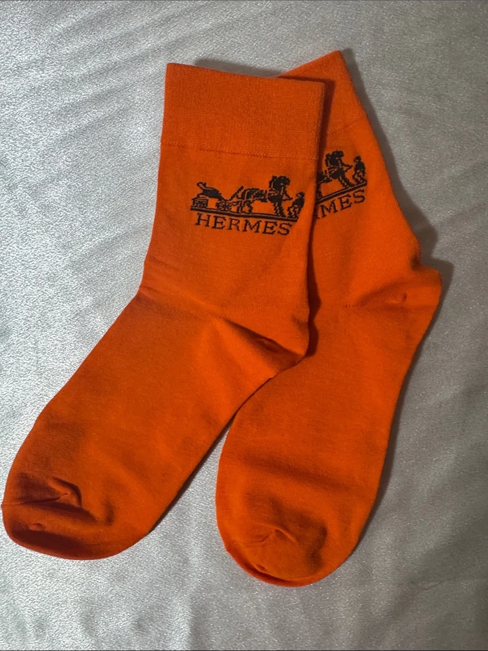 New! Hermes Orange Crew Socks with Black Logo
